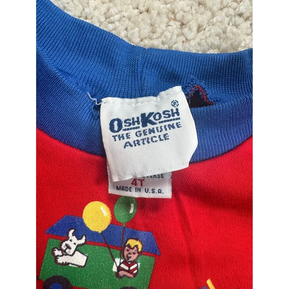 Vintage 80s OshKosh Bgosh Red Express Train Ringer TShirt 4T Single Stitch Flaw